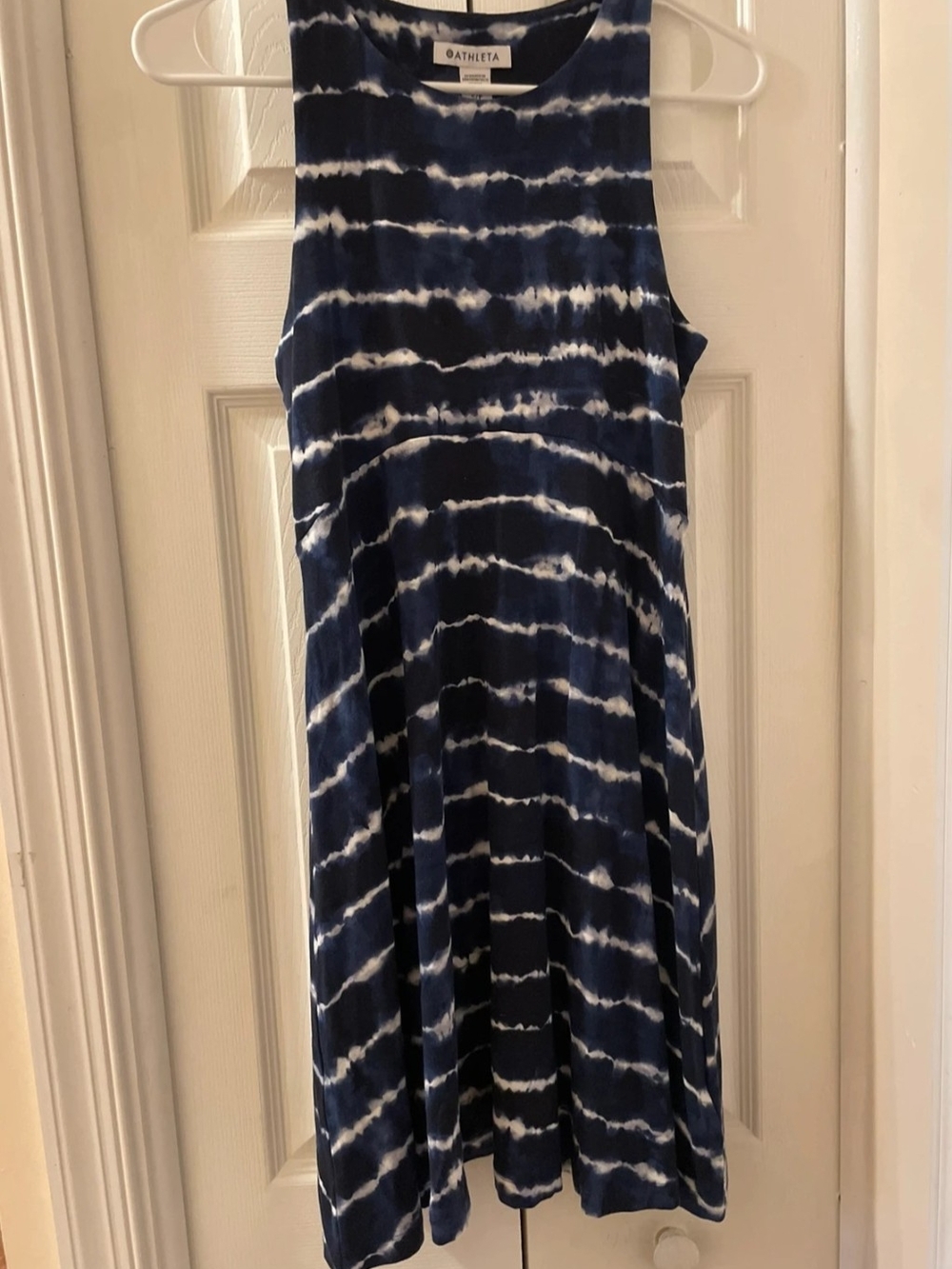 Athleta Santorini Thera Printed Dress Navy White Tie-Dye Stripe Tank Small